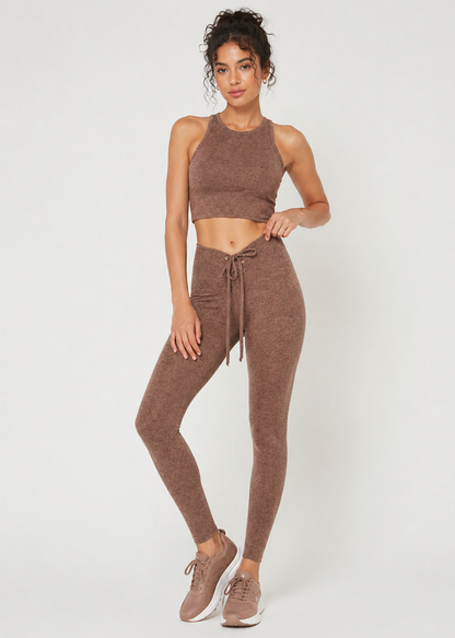 Trophy Yoga All Tied up Leggings Made in USA in Taupe view 5 - All Tied Up Company (bottom)