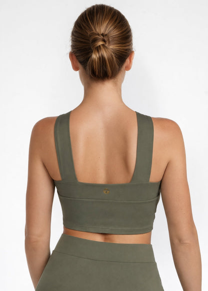 Trophy Yoga Criss Cross Tennis Crop Top Made in USA in Olive view 15 - Criss Cross Top Women