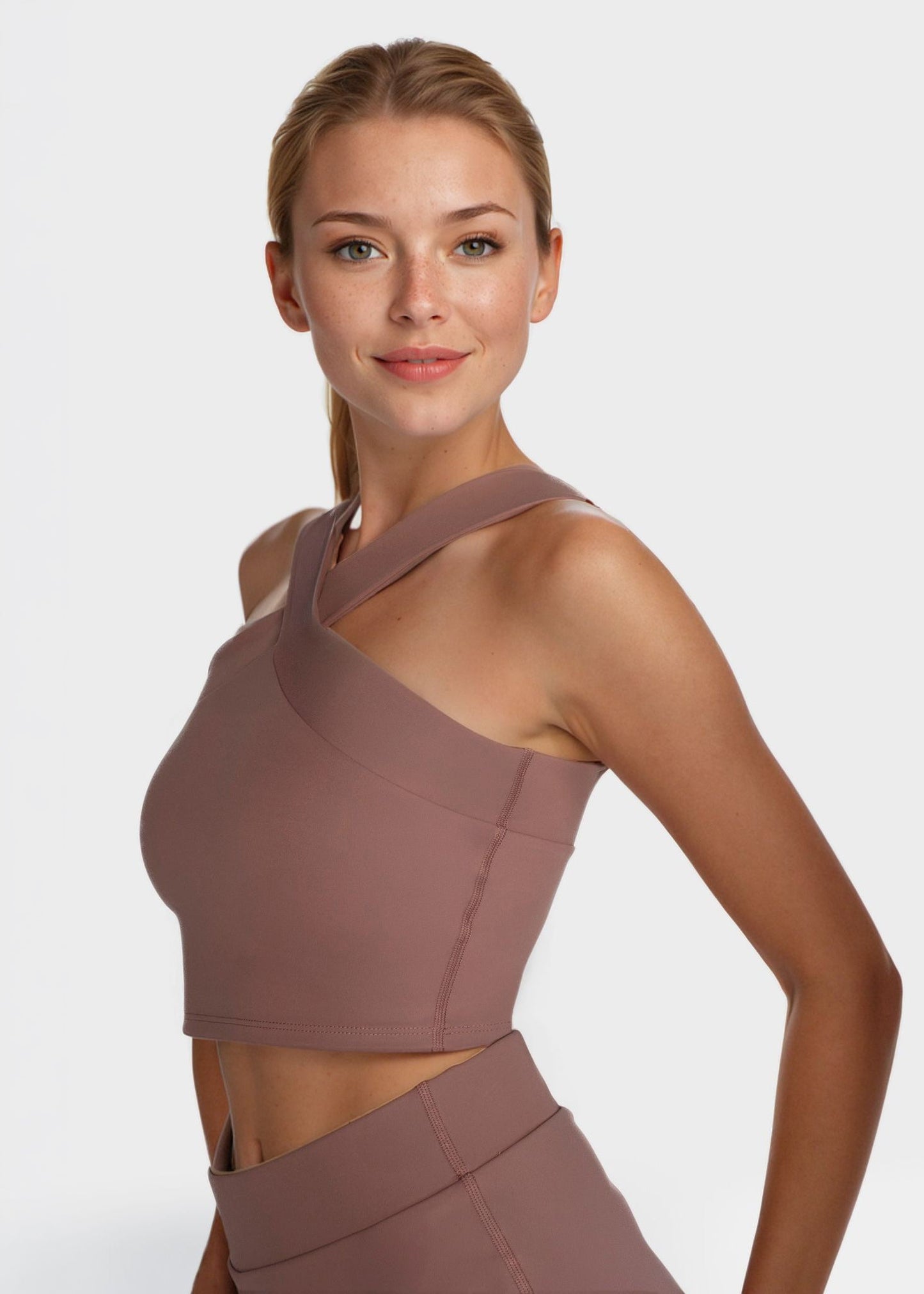 Trophy Yoga Criss Cross Tennis Crop Top Made in USA in Rosy view 19 - Criss Cross Top Women