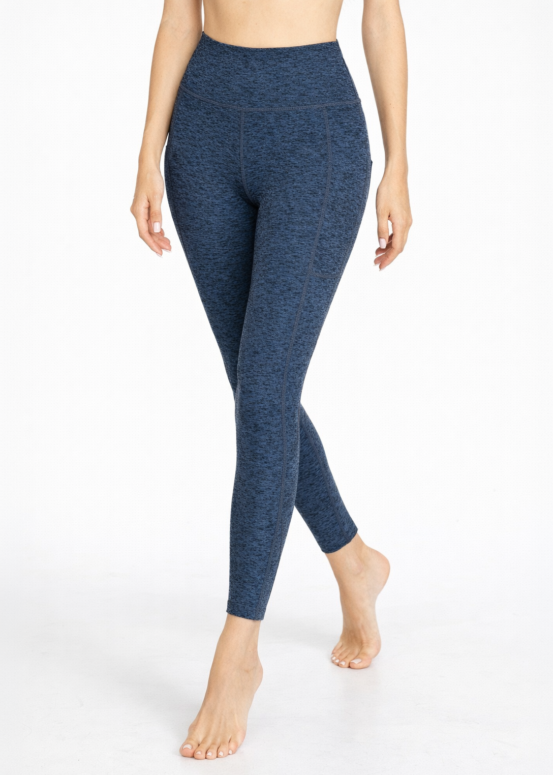 Trophy Yoga Heather Pocket Leggings Made in USA in Navy view 10 - Made Usa (bottom)