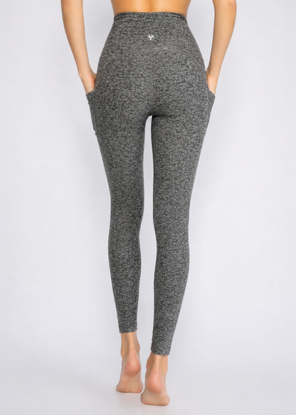 Trophy Yoga Heather Pocket Leggings Made in USA in Heather Gray view 15 - Made Usa (bottom)