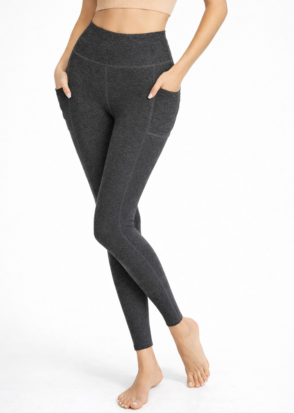 Trophy Yoga Heather Pocket Leggings Made in USA in Charcoal view 5 - Made Usa (bottom)
