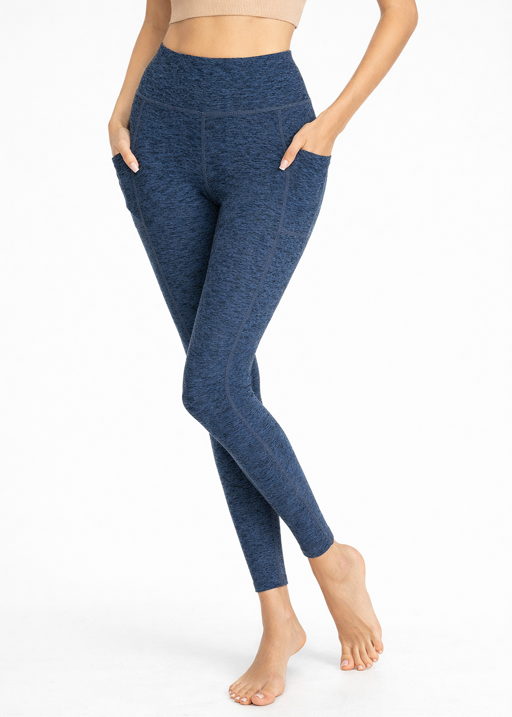 Trophy Yoga Heather Pocket Leggings Made in USA in Navy view 9 - Made Usa (bottom)
