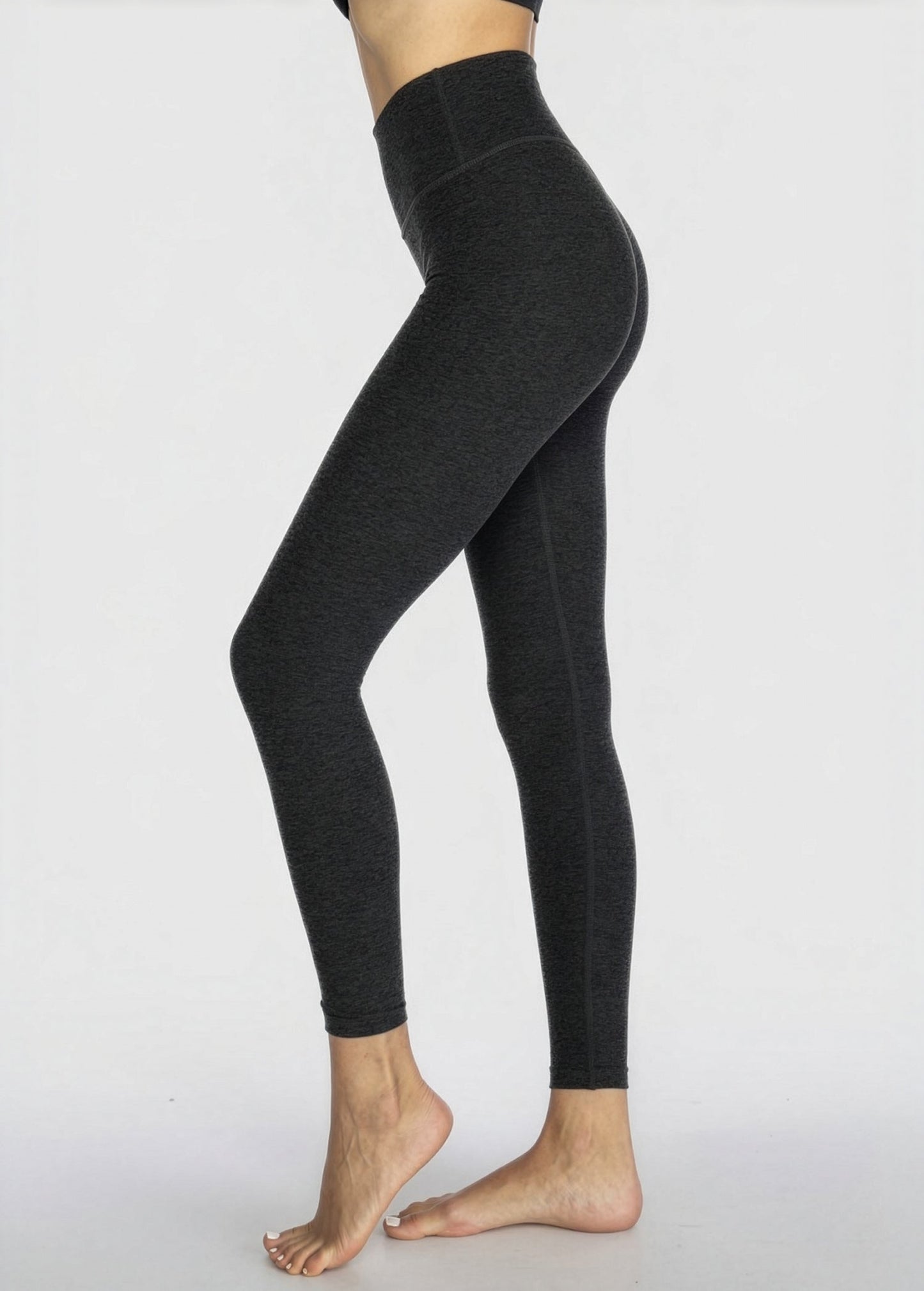 Trophy Yoga High Waisted Yoga Leggings Made in USA in CHARCOAL/HEATHER view 3 - High-Waisted - Us High Waisted Bikini