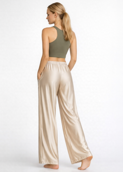 Trophy Yoga Matte Satin Lounge Pants Made in USA in Blush view 5 - Made Usa (bottom)