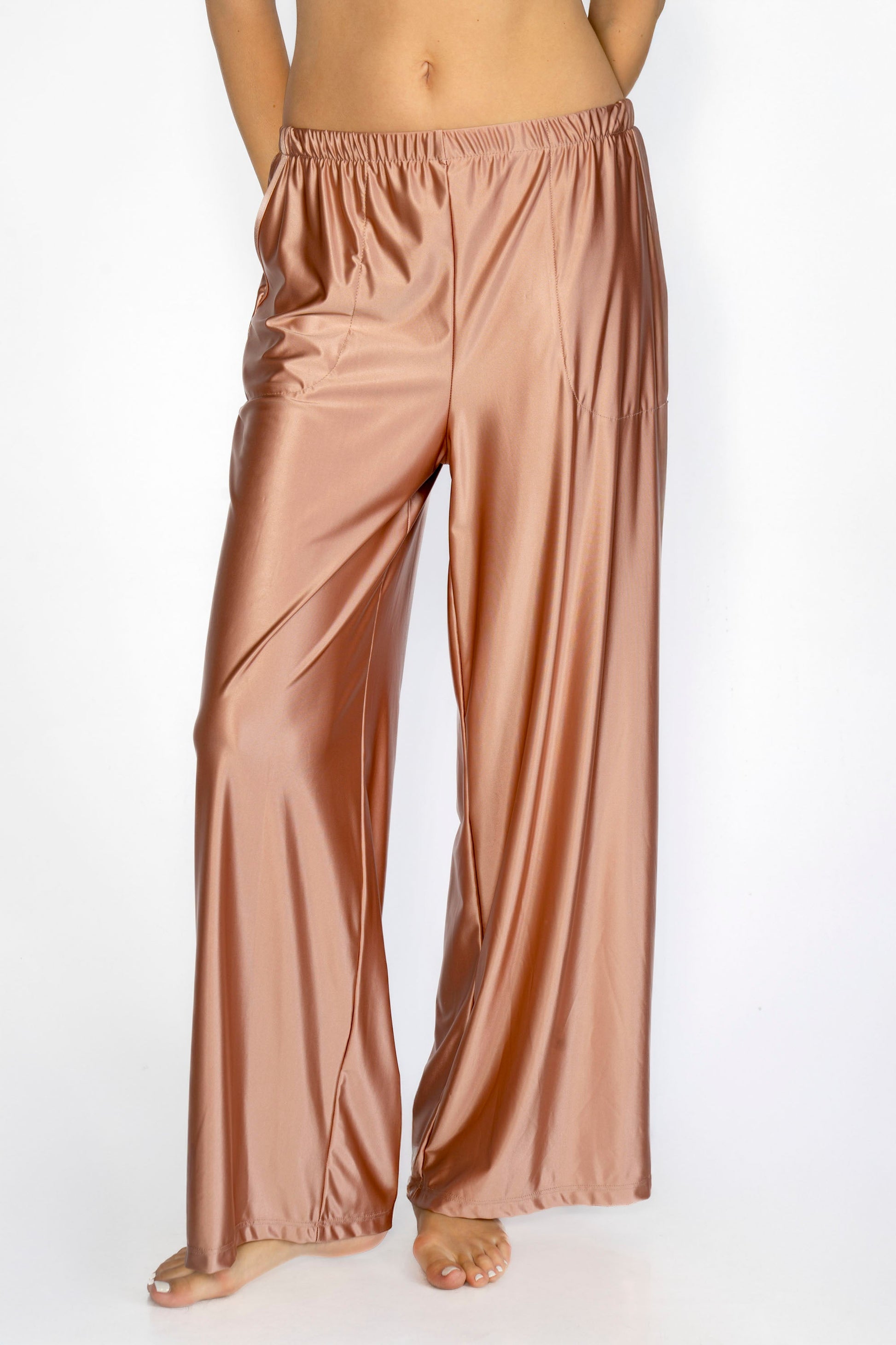Trophy Yoga Matte Satin Lounge Pants Made in USA in Blush view 6 - Made Usa (bottom)