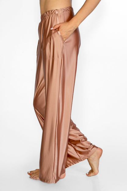 Trophy Yoga Matte Satin Lounge Pants Made in USA in Cool Blue view 8 - Made Usa (bottom)