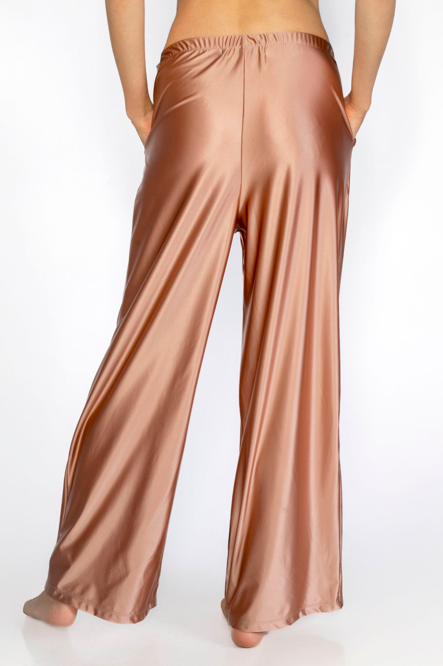 Trophy Yoga Matte Satin Lounge Pants Made in USA in Cool Blue view 9 - Made Usa (bottom)