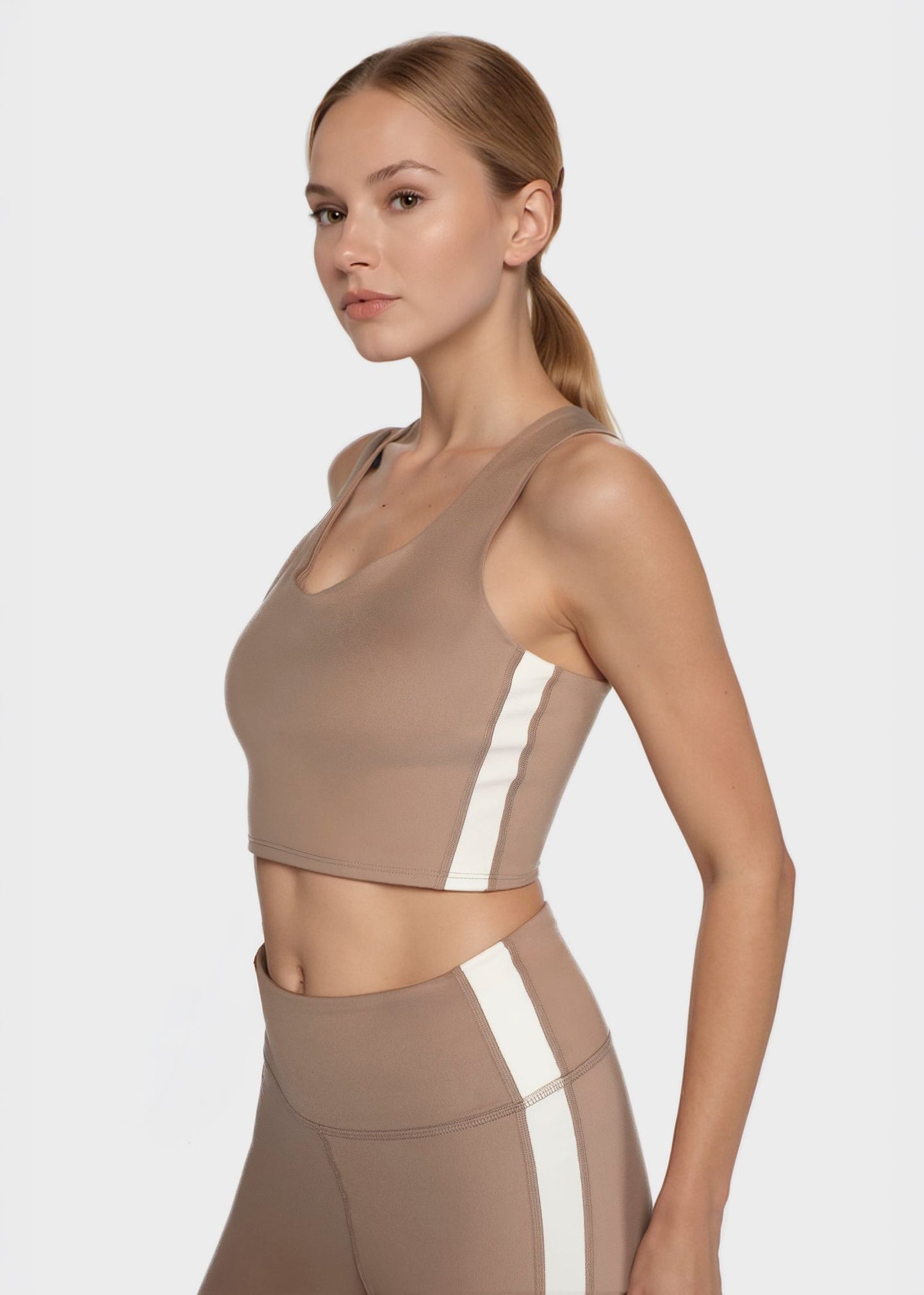 Trophy Yoga Side Split Crop Top – Four-way Stretch, Made in USA in Clay view 13 - Comfort Stretch - Split Tank Top
