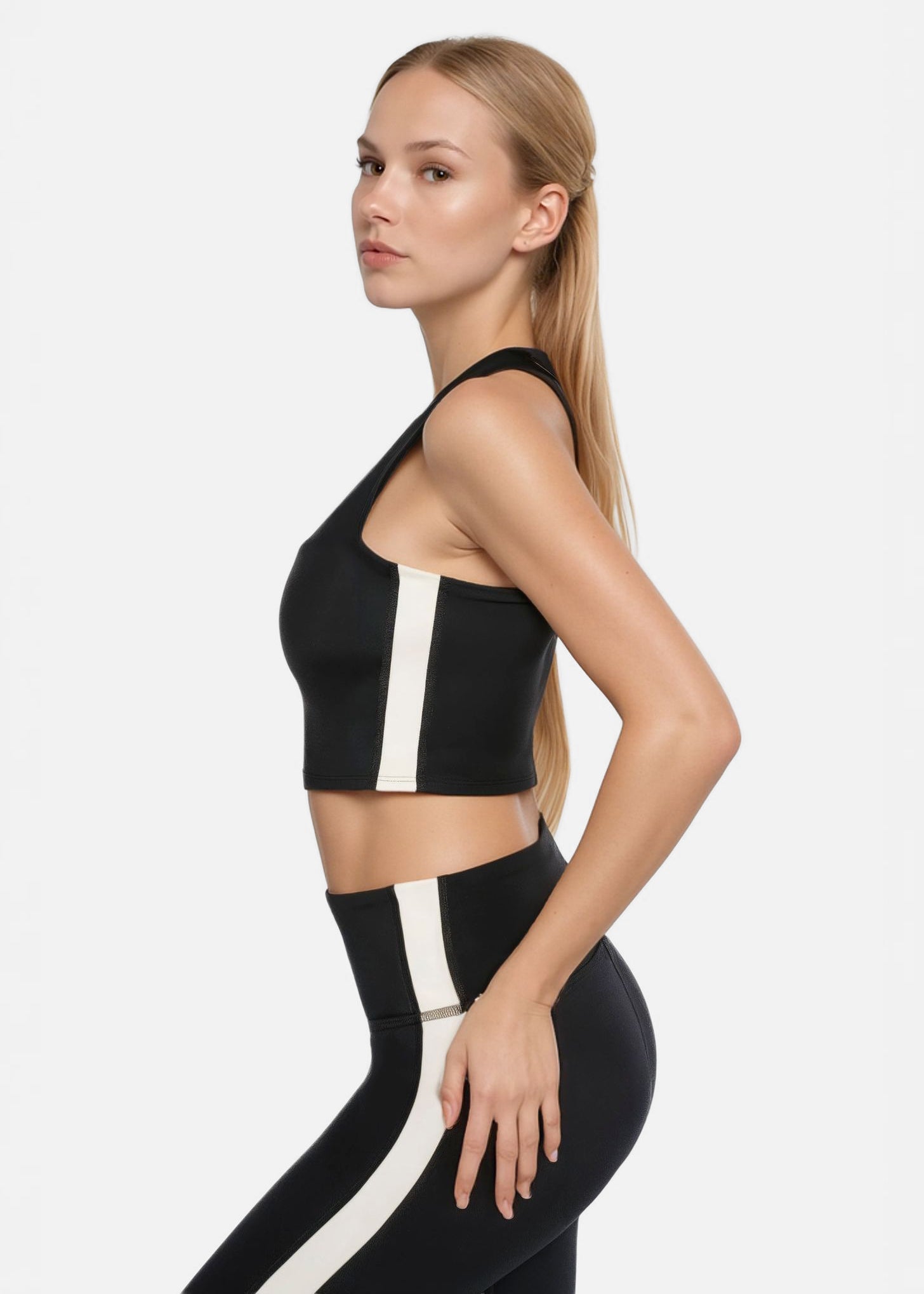 Trophy Yoga Side Split Crop Top – Four-way Stretch, Made in USA in Dusty Blue view 3 - Comfort Stretch - Split Tank Top