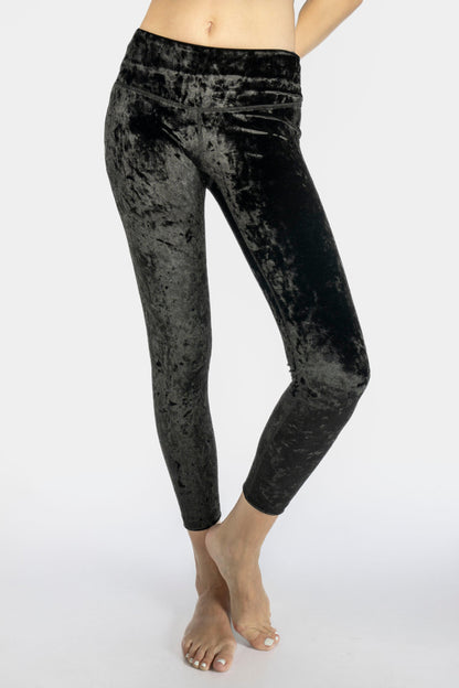 Trophy Yoga Velvet Cropped Leggings Made in USA in LAVENDER view 15 (bottom)