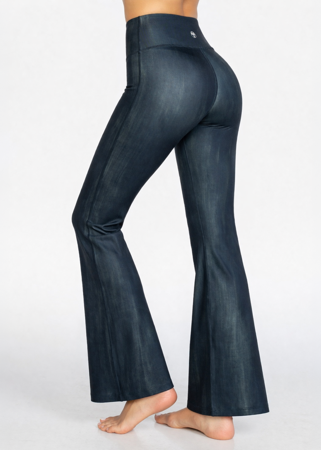 Trophy Yoga Vintage Denim Flare Leggings Made in USA in VINTAGE DENIM view 4 - Vintage Usa Denim.Jersey (bottom)