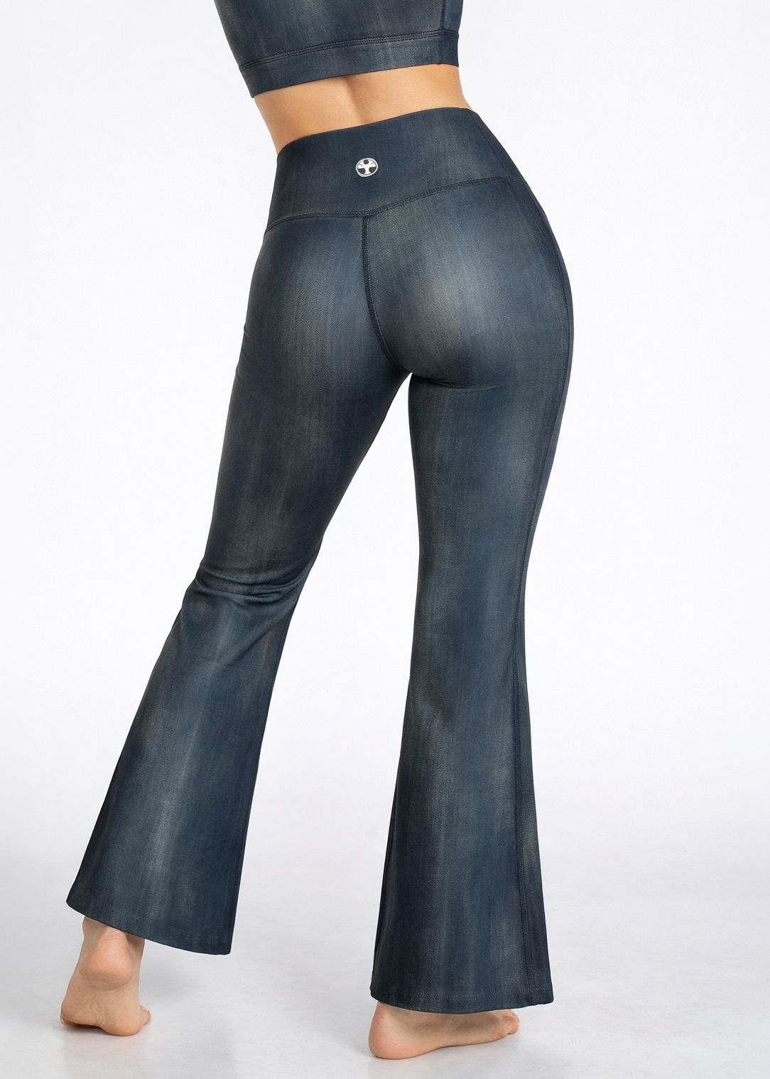 Trophy Yoga Vintage Denim Flare Leggings Made in USA in VINTAGE DENIM view 5 - Vintage Usa Denim.Jersey (bottom)