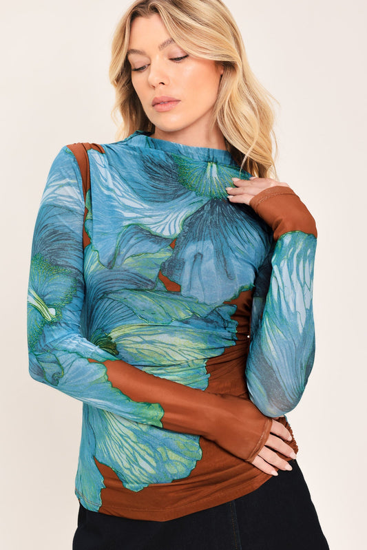 Tropic Bloom Power Mesh Top in ORANGE IVORY