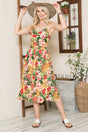 Tropical Print Eyelet Midi Dress