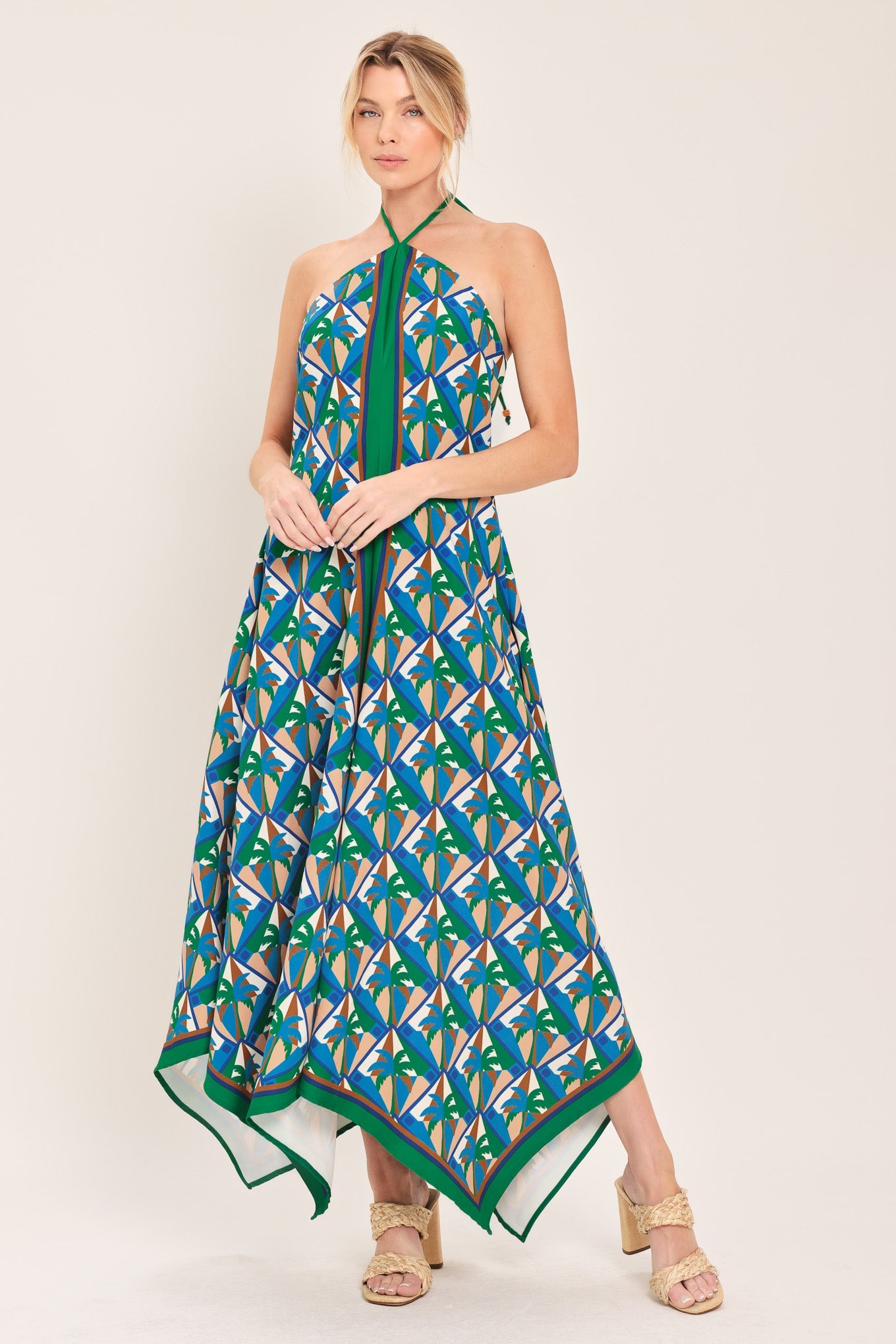 Tropical Temptation Halter Woven Midi Dress in GREEN view 3 - Tropical Temptation Dress Code