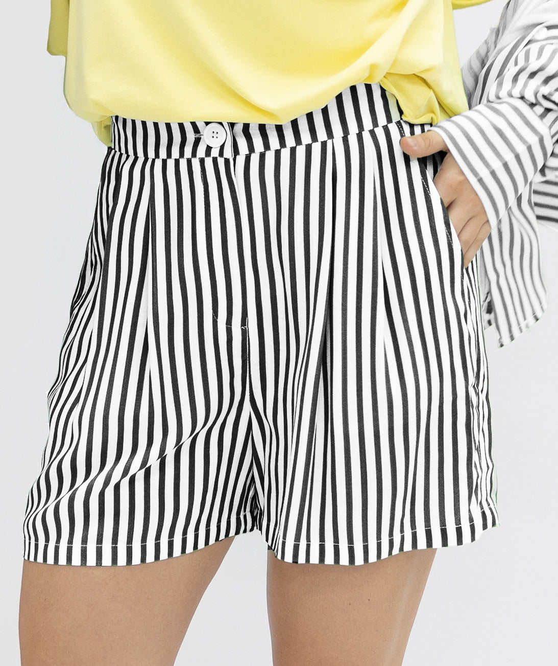 Trouser Shorts, Black Stripes in Black - Trouser Shorts Striped (bottom)