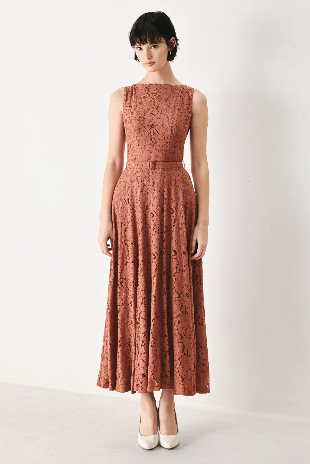True Romance Woven Lace Midi Dress RUST view 2 (dress) - true romance dress up, true love dress, true l - shop at us.meeeshop