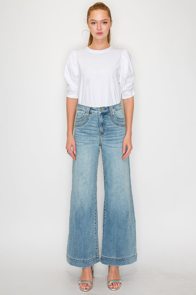 Tummy Control High Rise A-wide Leg Fit Jeans - MeeeShop Women's Fashion