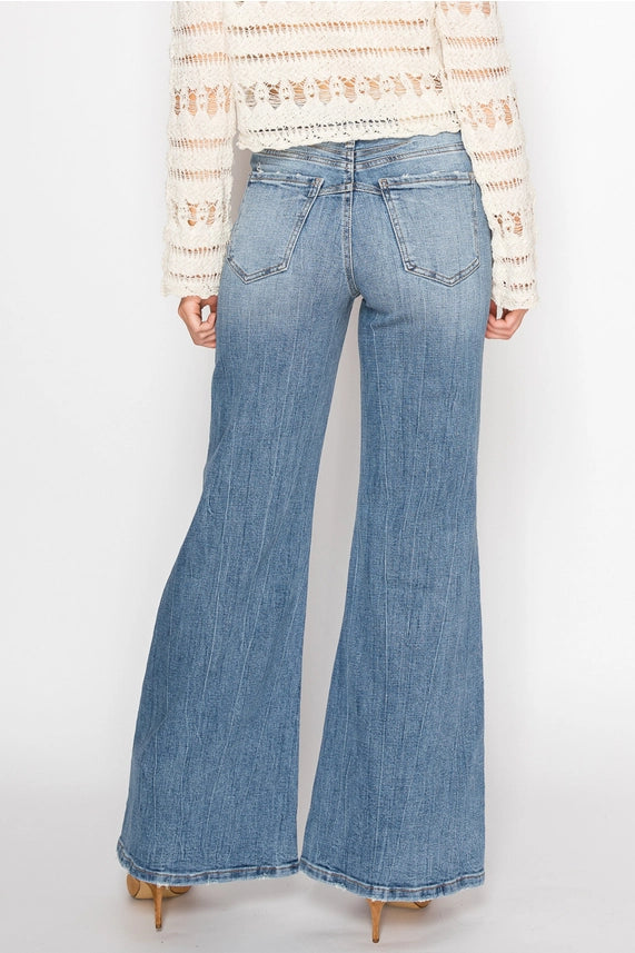 Tummy Control High Rise Palazzo Jeans in 7 (27) view 4 - High-Waisted - Tummy Control Jeans For Women (bottom)