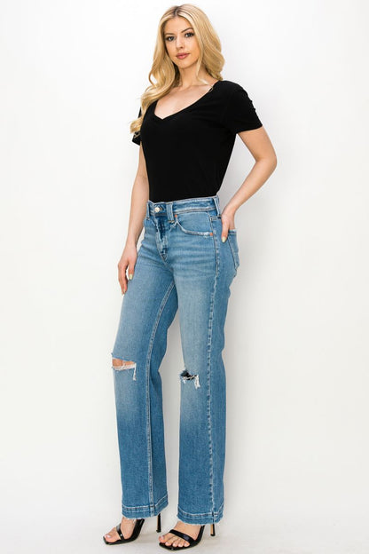 Tummy Control High Rise Relaxed Straight Leg Jeans in 9 (28) view 5 - High-Waisted - Tummy Control Jeans For Women