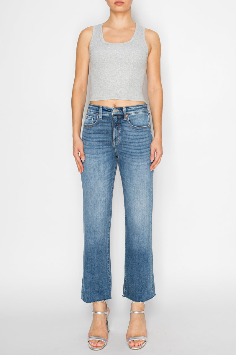 Tummy Control High Rise Straight with Single Cuff Jeans - MeeeShop Women's Fashion