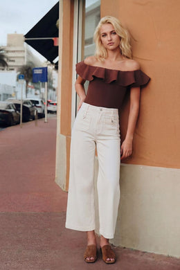 Tummy Control High Rise White Crop Palazzo Jeans
