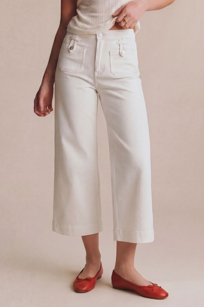 tummy control high Tummy Control High Rise White Crop Palazzo Jeans view 2 (bottom) - shop at us.meeeshop