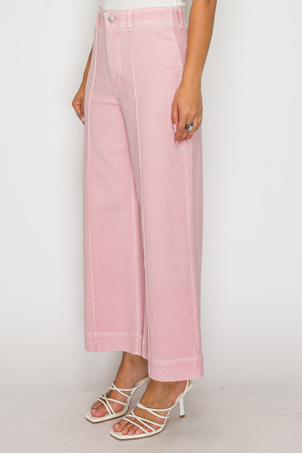 Tummy Control Ultra High Rise Crop Wide in Pink view 3 - High-Waisted - Tummy Control Wide Leg Pants (bottom)