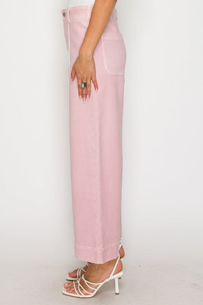Tummy Control Ultra High Rise Crop Wide in Pink view 4 - High-Waisted - Tummy Control Wide Leg Pants (bottom)