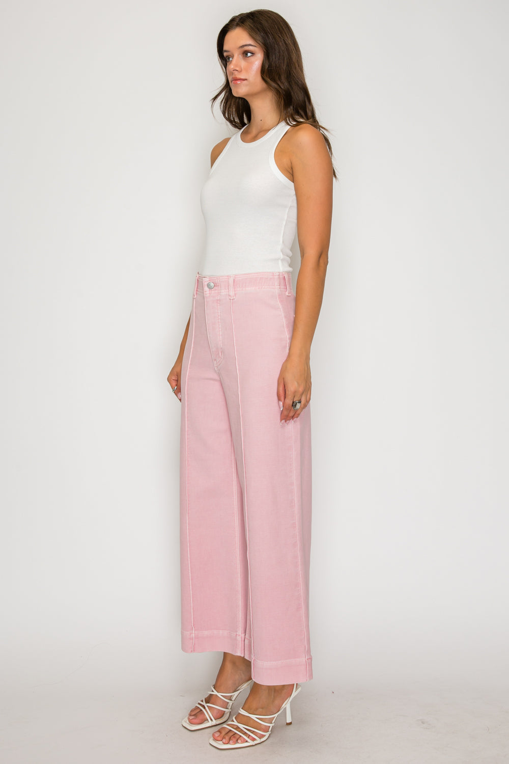 Tummy Control Ultra High Rise Crop Wide in Pink view 8 - High-Waisted - Tummy Control Wide Leg Pants (bottom)