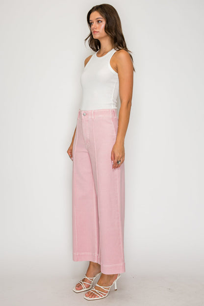 Tummy Control Ultra High Rise Crop Wide in Pink view 8 - High-Waisted - Tummy Control Wide Leg Pants (bottom)