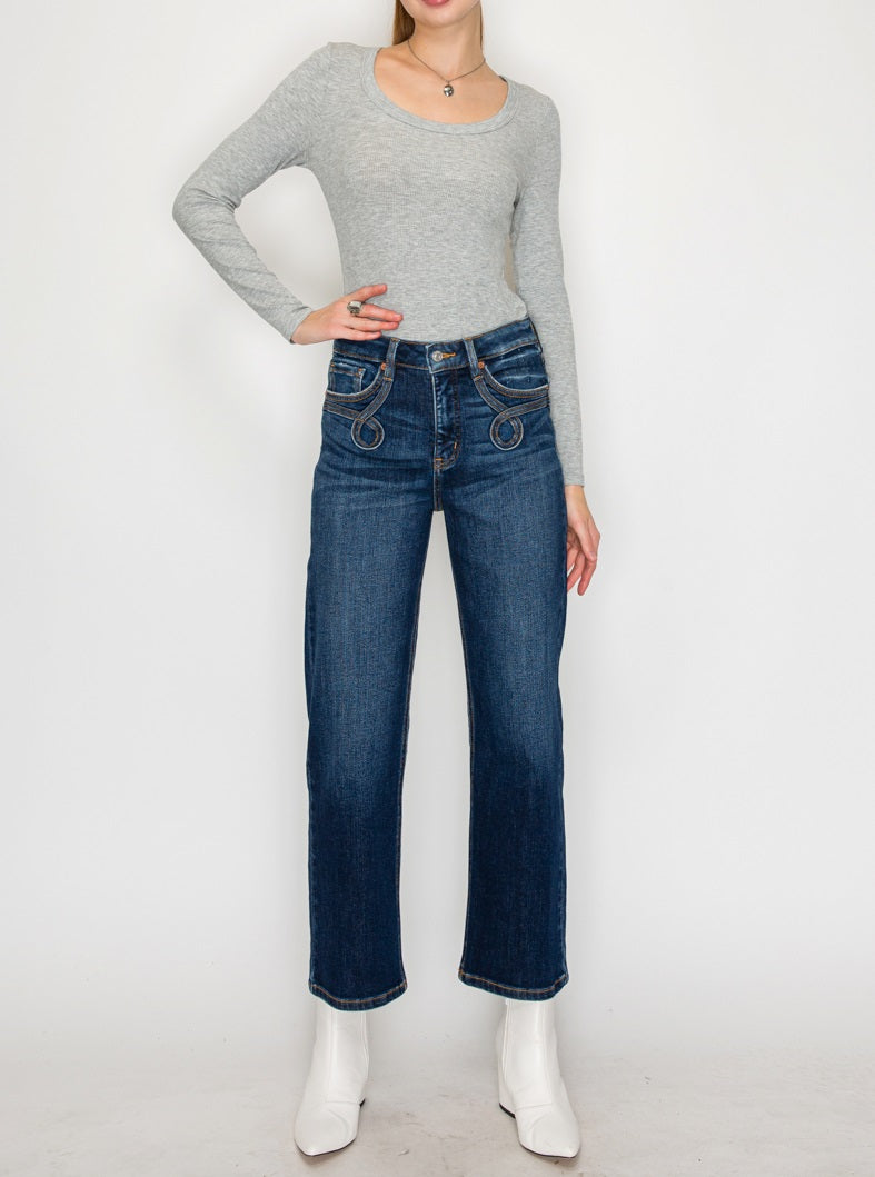 Tummy Control Western High Rise Straight Leg Jeans in 9 (28) view 5 - High-Waisted - Tummy Control Jeans For Women