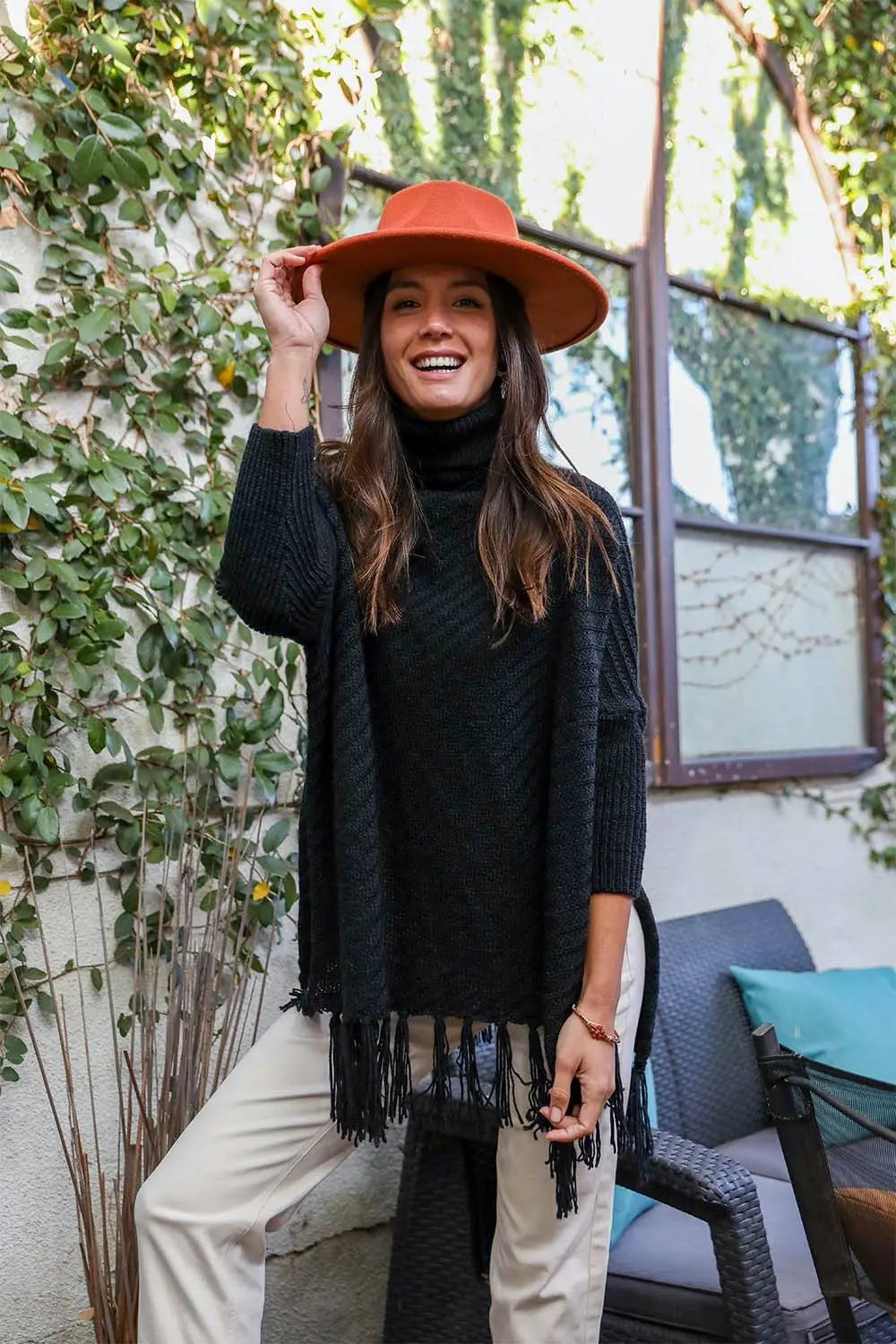 Roll-Neck Poncho Sweater