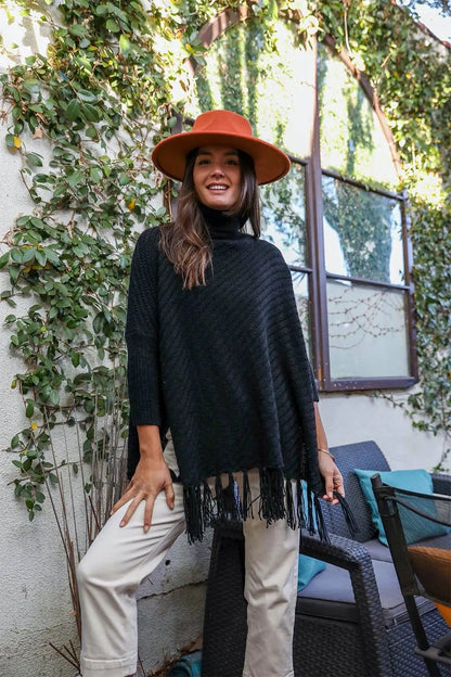 Roll-Neck Poncho Sweater