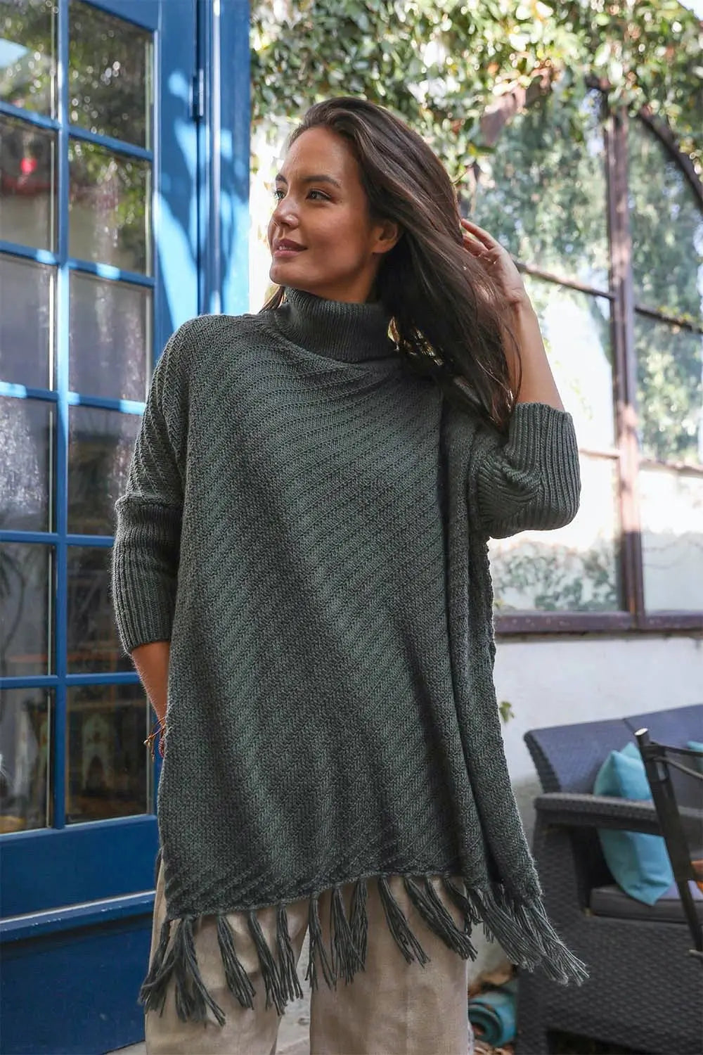 Roll-Neck Poncho Sweater