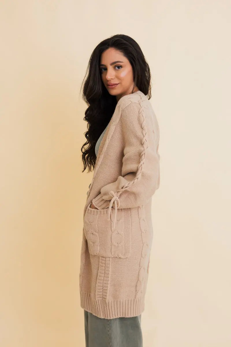 Twisted Cozy Cable Knit Cardigan Top - MeeeShop Women's Fashion
