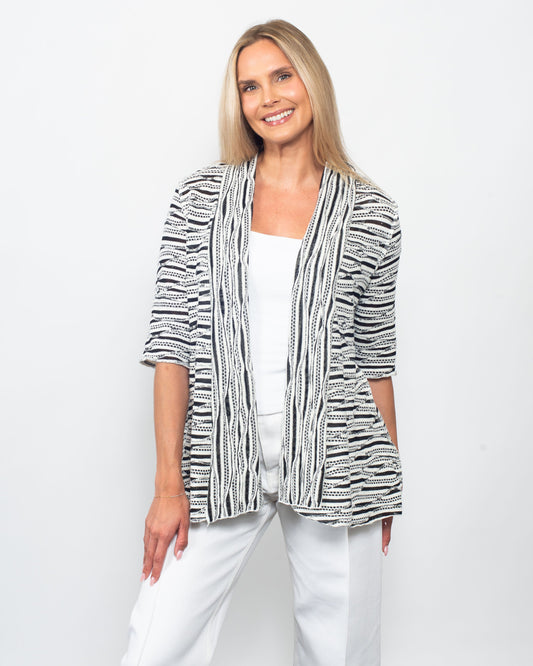 Twisted Stripe Elbow Sleeve Cardigan in Black/White - Elbow Cardigan (top)