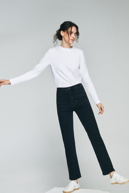 Two Shots High Rise Straight Crop Jeans Hj013 in Start Me Up view 2 - High-Waisted - Hj013 Jeans (bottom)