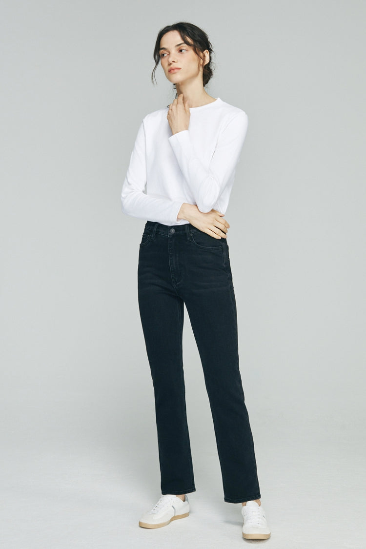 Two Shots High Rise Straight Crop Jeans Hj013 in Start Me Up view 3 - High-Waisted - Hj013 Jeans (bottom)