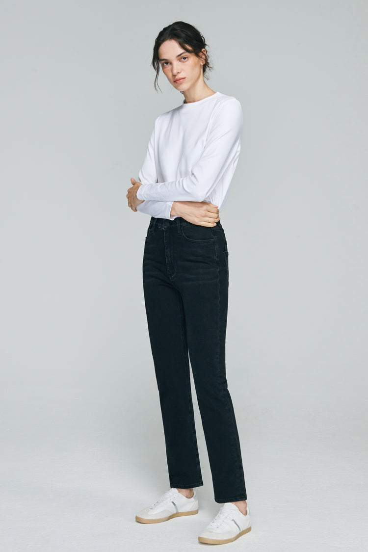 Two Shots High Rise Straight Crop Jeans Hj013 in Start Me Up view 4 - High-Waisted - Hj013 Jeans (bottom)