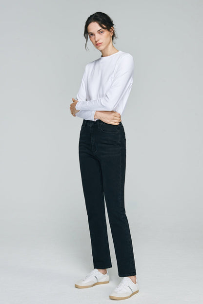 Two Shots High Rise Straight Crop Jeans Hj013 in Start Me Up view 4 - High-Waisted - Hj013 Jeans (bottom)