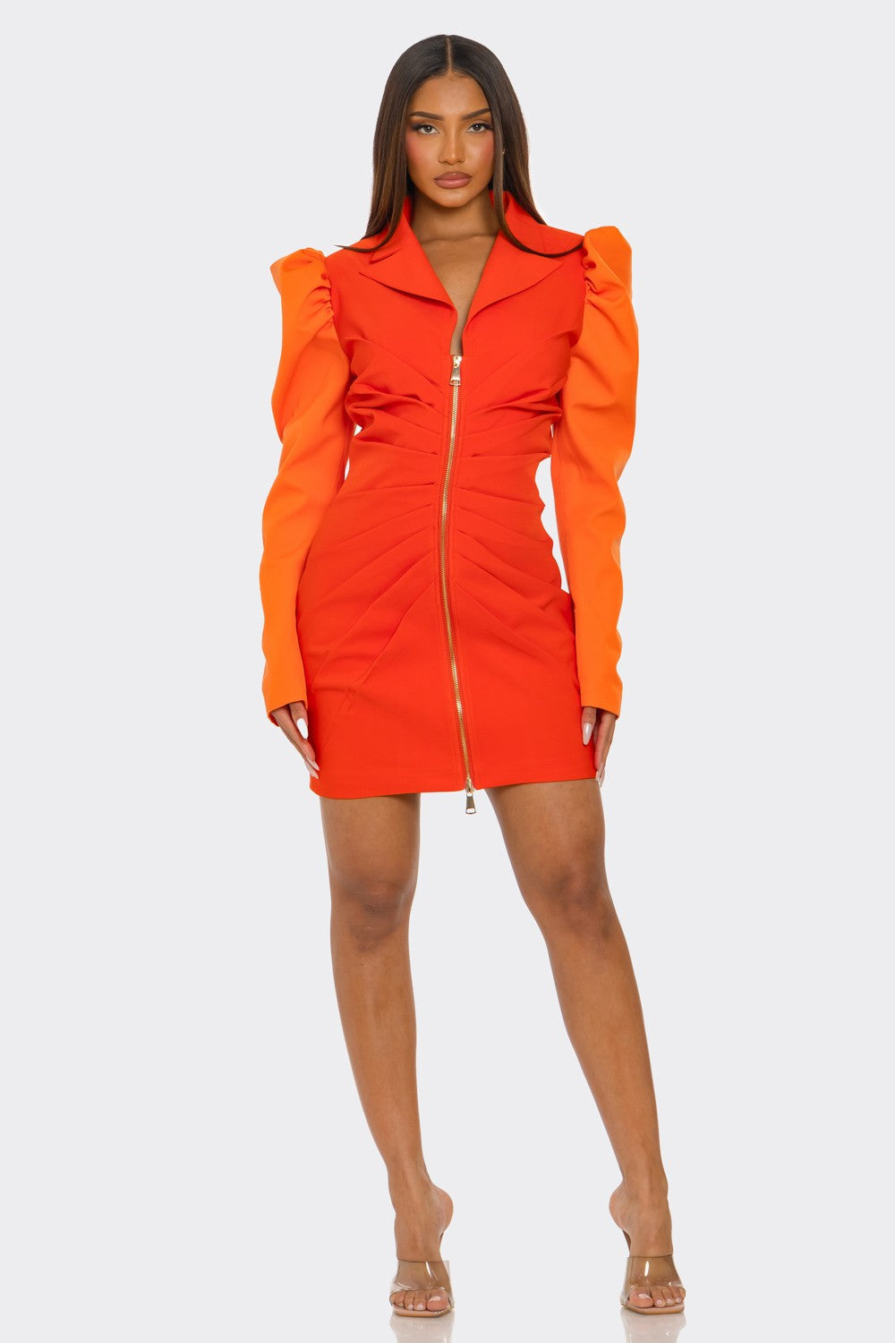 Two-tone Orange Zip-up Dress view 6 - Two Tone Dresser