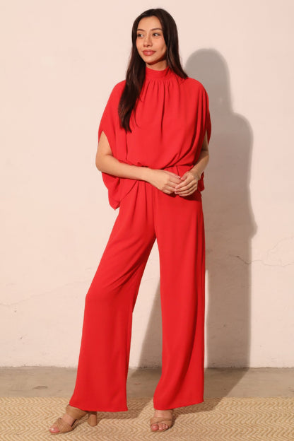 Tyche Textured Solid Mock Neck Caftan Jumpsuit in M view 2 (one-piece)