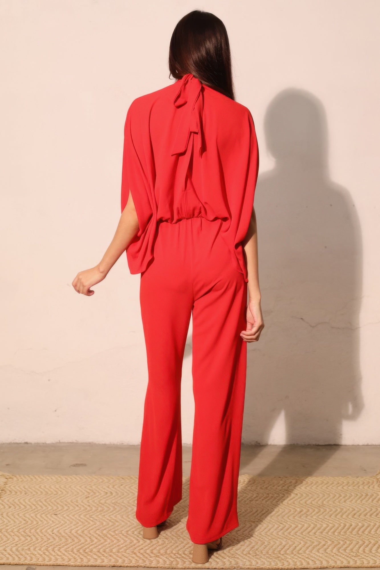 Tyche Textured Solid Mock Neck Caftan Jumpsuit view 4 (one-piece)