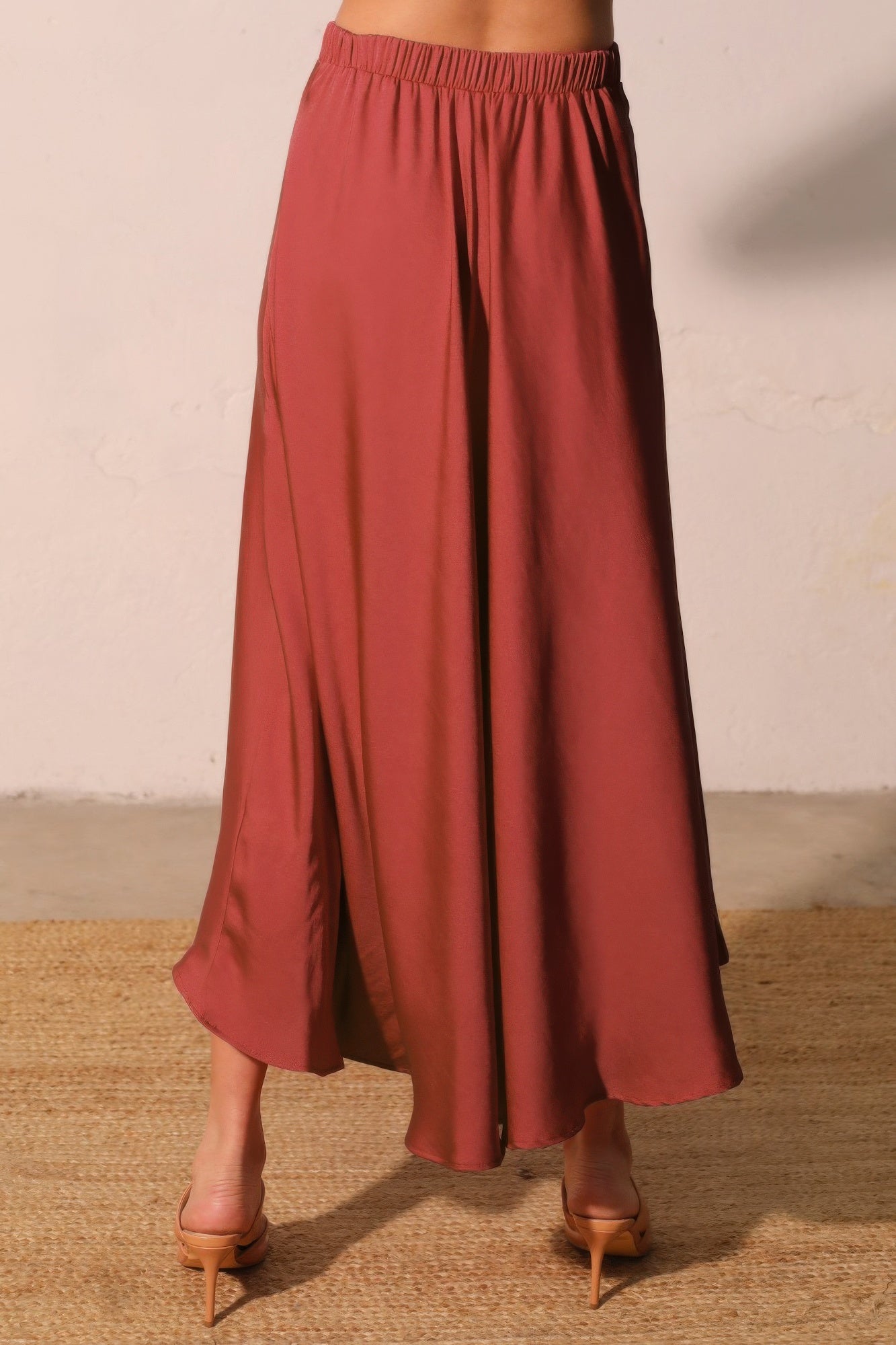 Tyche Washed Poly Silk Midi Swing Skirt in M view 2 (dress)