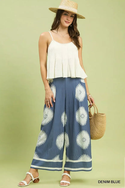 umgee abstract border Umgee Abstract Border Print Wide Leg Pants view 5 (bottom) - shop at us.meeeshop