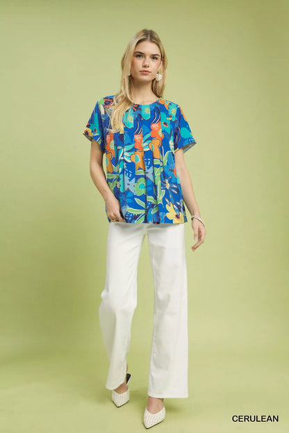 umgee abstract floral Umgee Abstract Floral Pleated Blouse view 4 (top) - shop at us.meeeshop