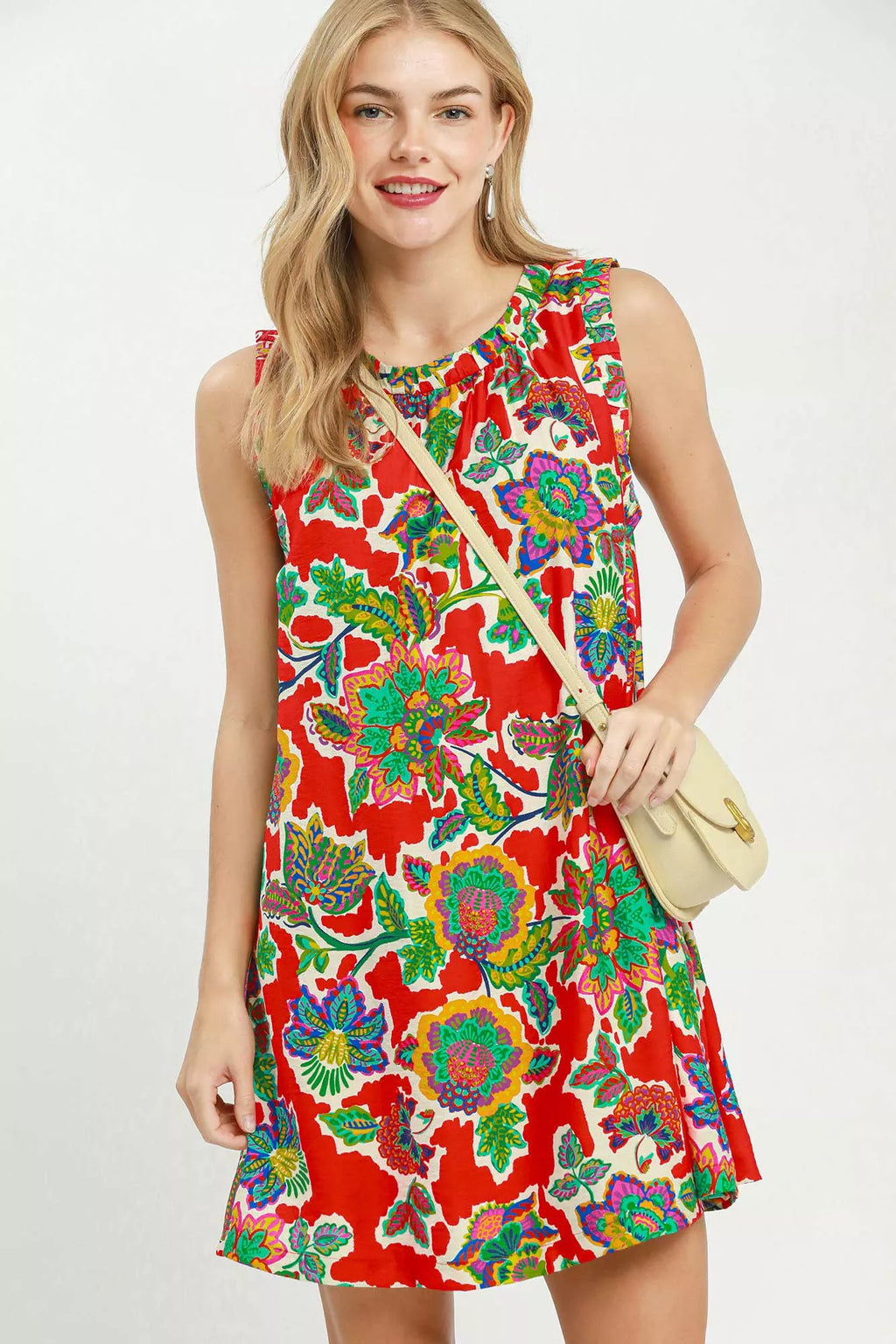 Umgee Abstract Print Sleeveless Shift Dress Red (dress) - umgee abstract print dress, umgee abstract pr - shop at us.meeeshop