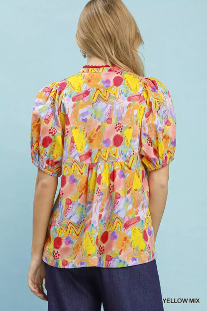 umgee abstract print Umgee Abstract Print Puff Sleeve Top view 3 (top) - shop at us.meeeshop